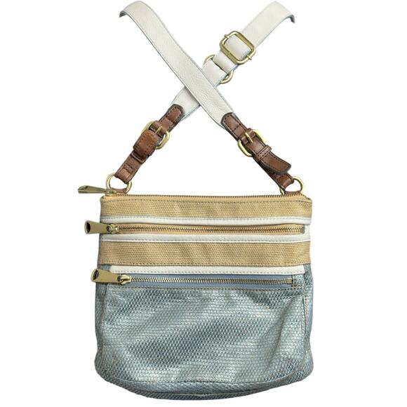 Women's Fossil Leather Crossbody Gray Khaki Purse Shoulder Bag - Picture 1 of 10